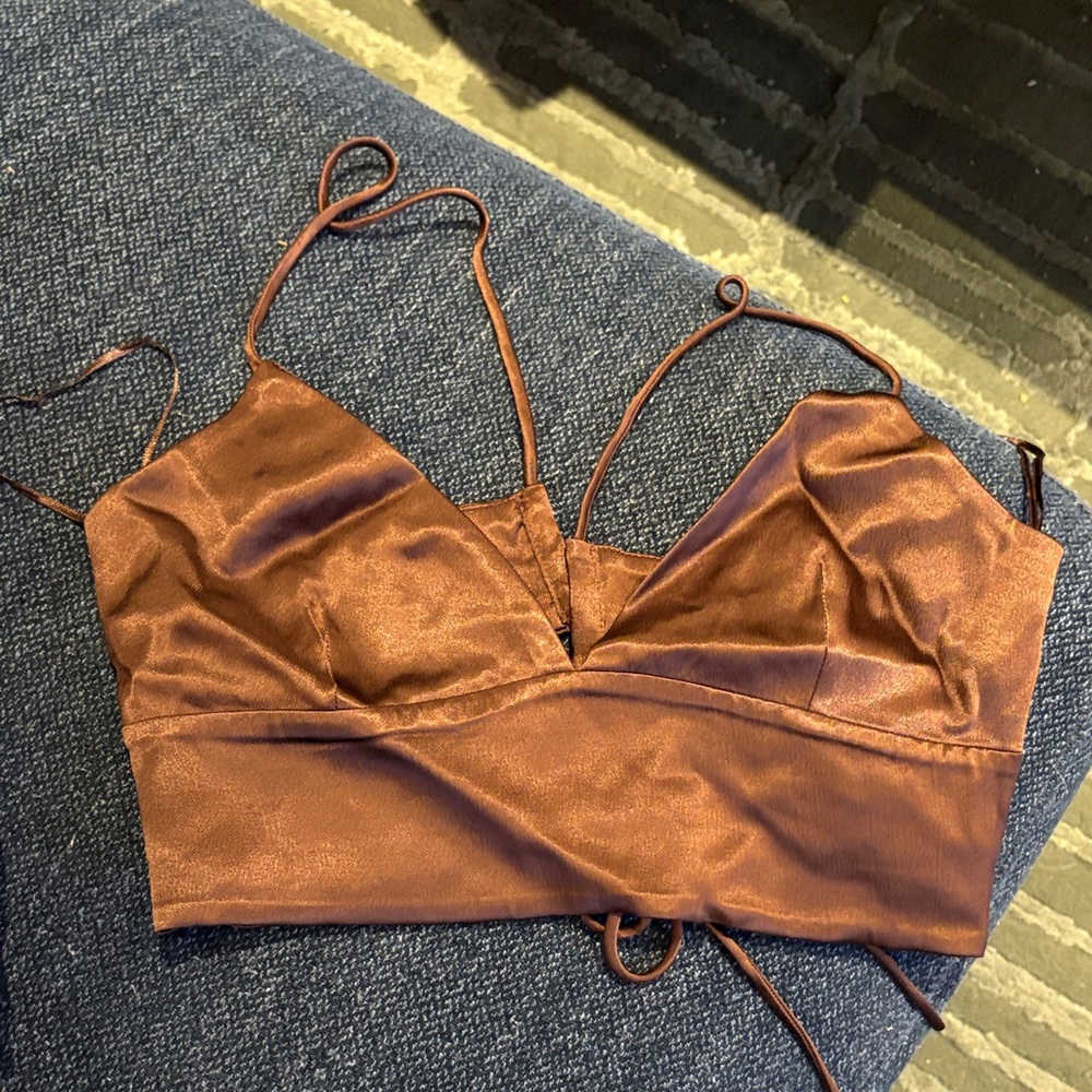 Zara Copper Satin Crop Top